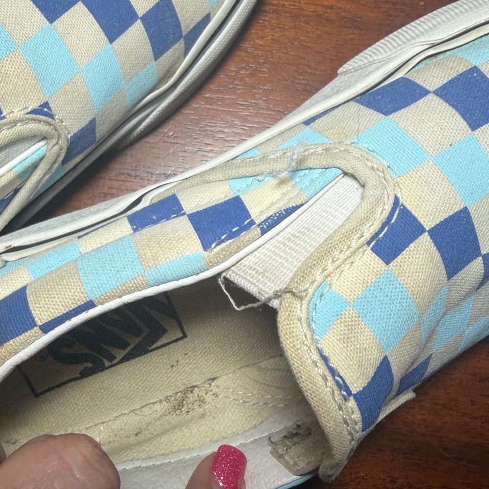 Vans Slip-On Checkerboard Sneakers in Blue and Light Blue — women’s 6/mens 4.5 - Picture 15 of 15